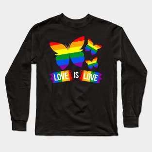 Love is Love Colorful Rainbow Butterflies - Gay Long Sleeve T-Shirt